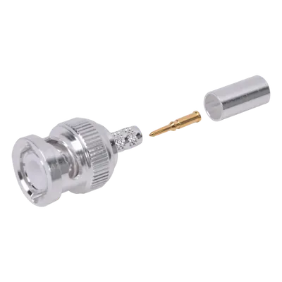 Conector BNC Macho de Anillo Plegable para Cable LMR-195, RG-58/U, RG-142, Níquel/ Oro/ Teflón.