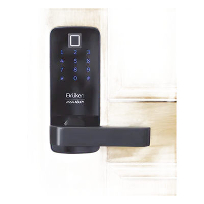 Cerradura Electrónica con Manija / Biométrico / Tarjeta / Contraseña / 99 Usuarios / 6 V DC / Madera