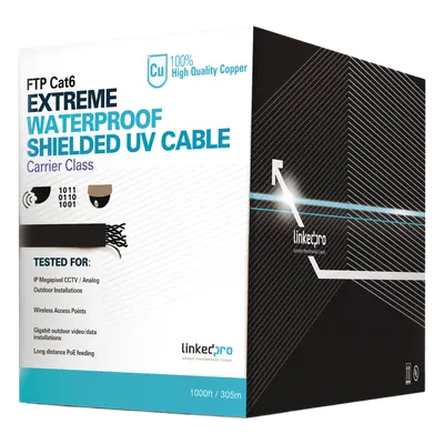 Bobina de Cable Cat6+ / 305 m (1000 pies) / Calibre 23 AWG / FTP Blindado / Exterior UV / CMX / UL