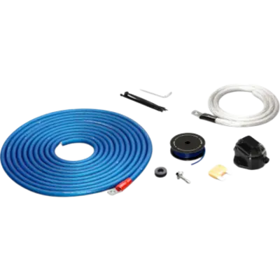 Kit de Conexión de Alimentación Premium / 4 AWG Real / 12 V / Un Amplificador / Conductor de Cobre OFC / Portafusible hasta 100 A / Fusible MAXI 80 A / Cable de Alimentación 5.8 m (19 ft) / Cable de Tierra 0.9 m (3 ft) / Cable Remoto 