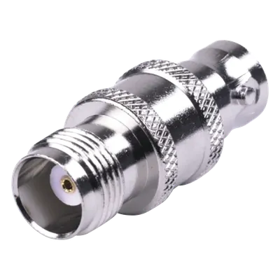 Adaptador Coaxial RF / TNC Hembra a BNC Hembra / Montaje en Línea / Cuerpo Bronce Niquelado / Contacto Oro / Aislante Teflón