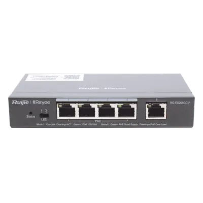 Switch Administrable PoE / 5 Puertos Gigabit / 4 Puertos PoE 802.3af/at / 54 W / Capacidad 10 Gbps / Gestión Cloud / Sin Ventilador