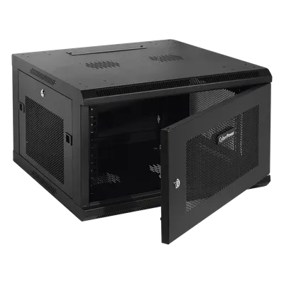 Gabinete de Pared 6UR / 600x372x600 mm (23.6x14.6x23.6 in) / Puerta Perforada Hexagonal / Carga 60 kg / Profundidad Ajustable 562 mm