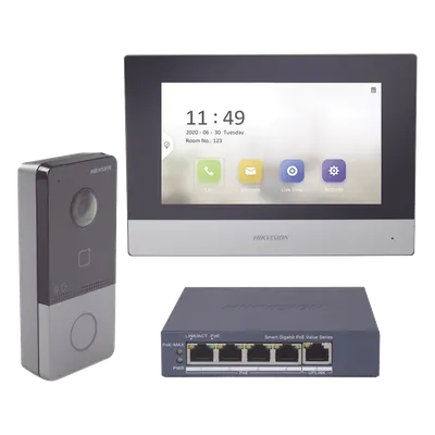Kit de videoportero IP Hikvision DS-KIS603-P/S con monitor táctil de 7 pulgadas