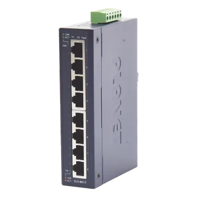 Switch Industrial No Administrable / 8 Puertos Gigabit 10/100/1000T / IP30 / Riel DIN y Pared / -40 a 75°C / 12-48 VDC
