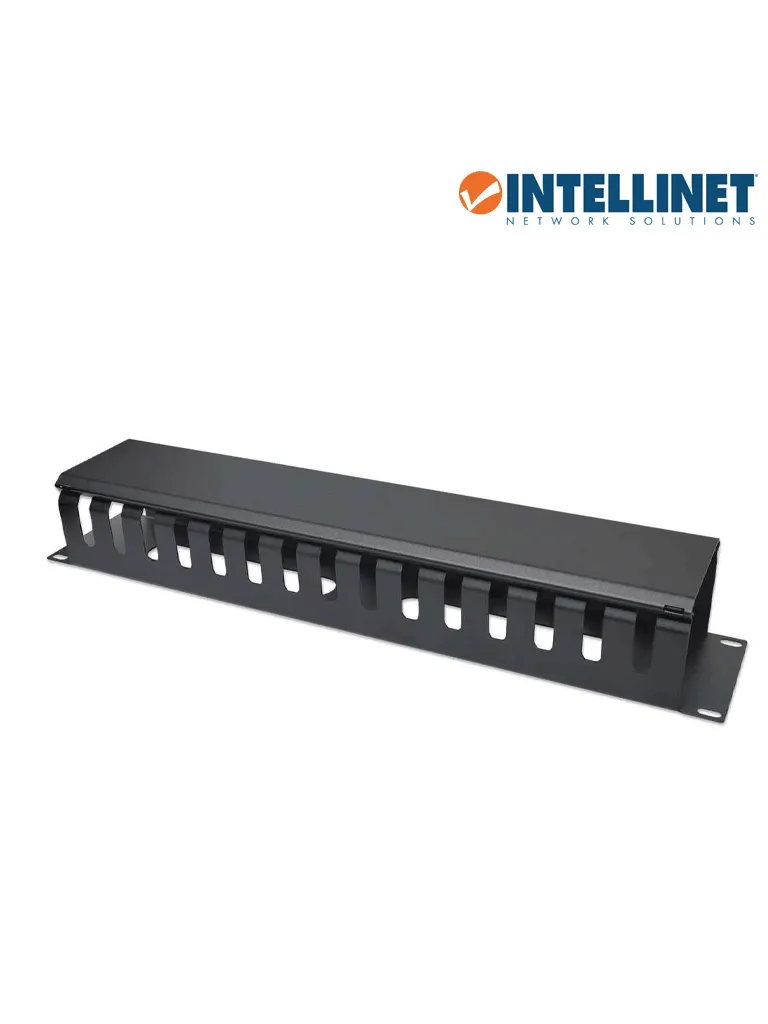 INTELLINET 716062 Organizador Horizontal de Cables, 19" Organizador de Cable para Montaje en Rack de 19", 2U, con Cubierta, Negro