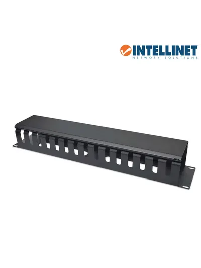 INTELLINET 716062 Organizador Horizontal de Cables, 19" Organizador de Cable para Montaje en Rack de 19", 2U, con Cubierta, Negro