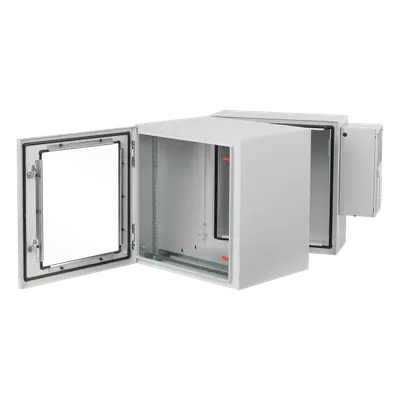 Gabinete Rack / 12U / Tipo 4 IP55 / Bisagra Doble / Ventana Vidrio / Aire Acondicionado / Montaje Pared / 600x612x710 mm (23.6x24.1x28 in) / Acero