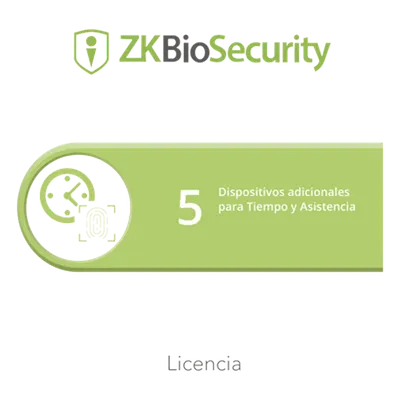 Licencia de Software / Gestión de 5 Dispositivos / Control de Tiempo y Asistencia / Compatible InbioPro, Inbio, APX y Biométricos