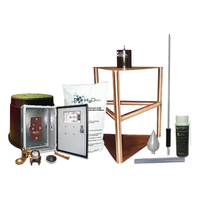 Kit de Protección Contra Tormentas Eléctricas / 200 m de Diámetro (656 pies) / Electrodo 700 A / Mejorador de Suelo 44 kg / Mástil 1.2 m (3.9 pies)