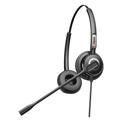 Diadema binaudal (duo) con tecnología antishock para teléfonos IP FANVIL y Polycom con micrófono de cancelación de ruido, larga durabilidad 