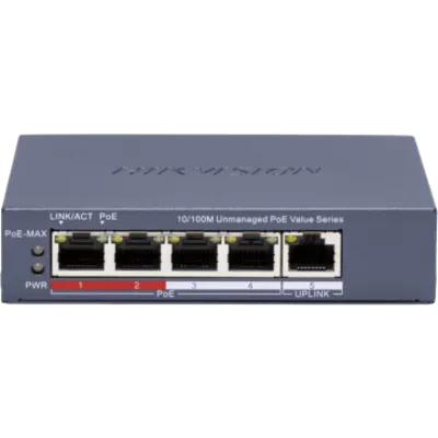 Switch PoE No Administrable / 4 Puertos 10/100 Mbps / Uplink 10/100 Mbps / Extensión 300 m (984.3 ft) / 35 W / 6 kV
