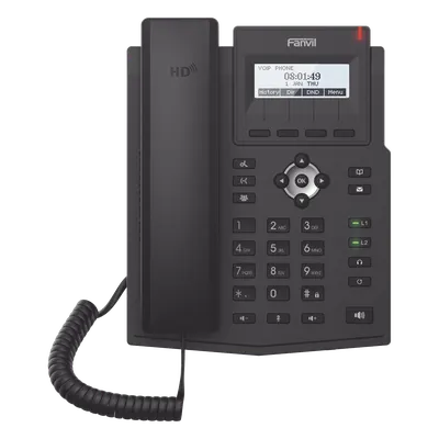 Teléfono IP / 2 Líneas SIP / Pantalla LCD 128x48 / Audio HD G.722 y Opus / Conferencia 3 Vías / PoE 802.3af / OpenVPN / Soporte EHS