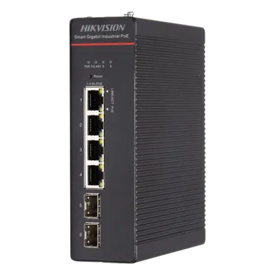 Switch Industrial Administrable / 4 Puertos Gigabit HiPoE 90 W / 2 Puertos SFP / Presupuesto PoE 300 W / Alcance Extendido 300 m (984.3 ft)
