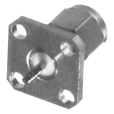 Conector SMA Macho / Montaje Panel 4 Perforaciones / Terminal Soldable / Níquel-Oro-Teflón
