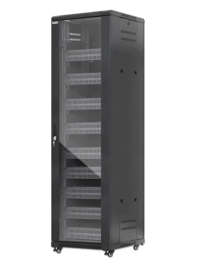 INTELLINET - 716253 - Gabinete 19" Pro Line con extractores de aire, 42U / Frente de 600 mm, unidad de ventilación con dos extractores de aire instalados en el techo, profundidad de 600 mm, Ensamblado, negro RAL 9004