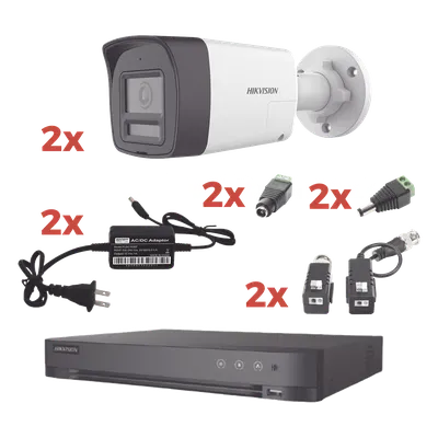 Kit de Videovigilancia TurboHD / DVR 4 Canales / 2 Cámaras Bala 2MP / Audio Bidireccional / Dual Light 30 m (98.4 ft) / IP67
