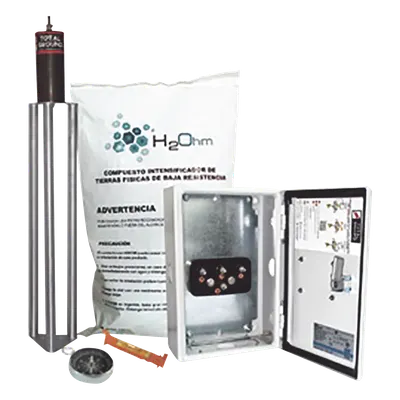 Kit de puesta a tierra antivandálico / 45 A / Resistencia <2 ohm / Acoplador 900 A / NEMA 4 / Compuesto orgánico H2Ohm