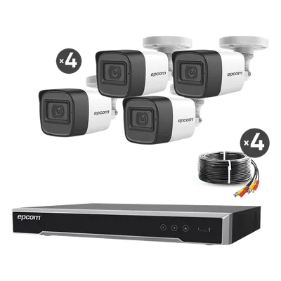 Kit de Videovigilancia TurboHD / DVR 4 Canales 8MP Lite / 4 Cámaras 5 Megapixel / Audio por Coaxitron / IR 30 m (98.4 ft) / Cables 18 m (59.1 ft)