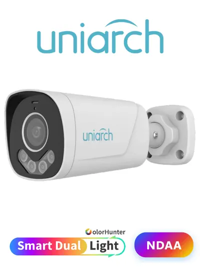 UNIARCH UACB142AF28LM-DL - CÁMARA ANALÓGICA BULLET / 2MP / AHD/TVI/CVI/CVBS / LENTE 2.8mm F1.6 / MICRÓFONO-INTEGRADO / IR 40M / LUZ-BLANCA 40M / DUAL-LIGHT COLOR 24/7 / DWDR / IP67 / METALICA / 3-AXIS