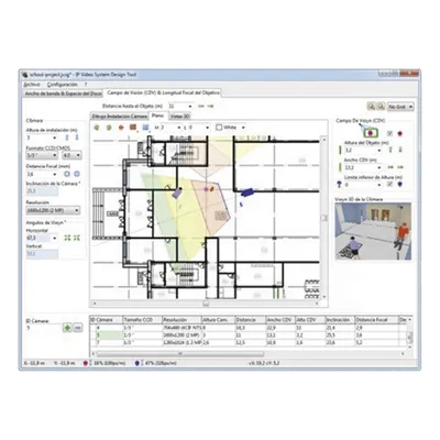 Software de Diseño para Sistema de Video IP / Hasta 256 Cámaras por Proyecto / Simulación 3D Fisheye / Importación CAD y Modelos 3D / Cálculo de Ancho de Banda y Almacenamiento