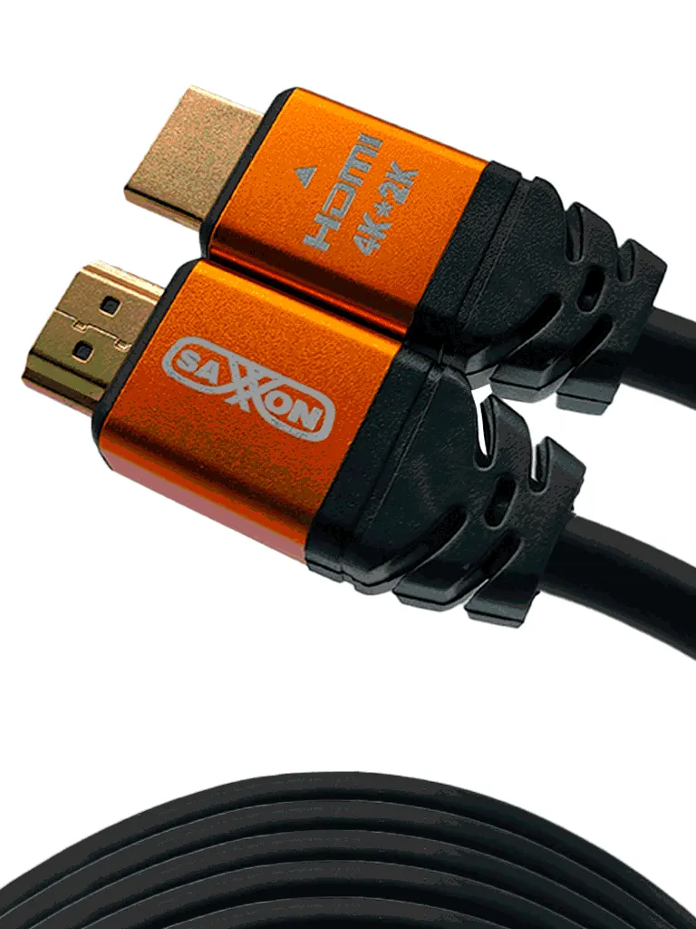 SAXXON SX20HDC - Cable HDMI de 20 metros de alta velocidad / Versión 2.0 / Resolución 4K / Canal de retorno de audio (ARC) / Video 3D / Blindado para reducir interferencias / Chapado en oro / Alta resistencia y durabilidad.