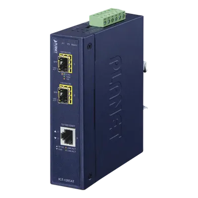 Convertidor de medios industrial PLANET IGT-1205AT con 2 puertos SFP