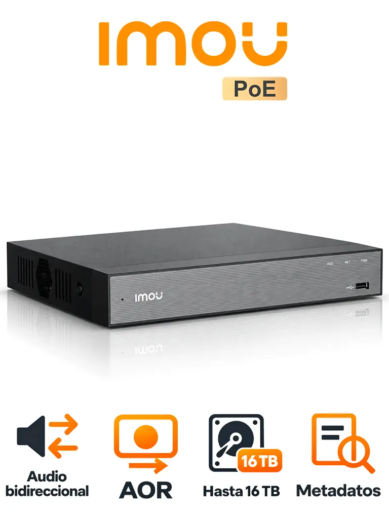 Grabador NVR IMOU NVR-N118-8P-8A0E de 18 canales y 8 puertos PoE