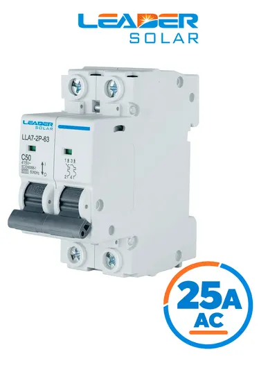 Interruptor termomagnético LEADER SOLAR LLA7-2P-63-C25A de 2 polos y 25 A