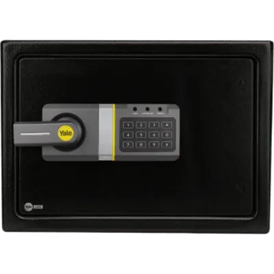 Caja Fuerte Electrónica / Apertura por Código y Llave / 2 Bulones de Acero / Bloqueo por Intento Fallido / 350 x 250 x 250 mm (13.8 x 9.8 x 9.8 in) / Alimentación 6 Vcc