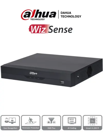 DAHUA XVR5116HS-I3 - DVR 16 Canales 5 Megapixeles Lite WizSense/ H.265+/ 16 Canales +8 IP/ Hasta 24 Canales IP/ 2 Canales de Reconocimiento Facial/ SMD Plus/ Protección Perimetral/ 1 Sata/ Soporta CVI/AHD/TVI/ CVBS e IP/ IoT&POS/