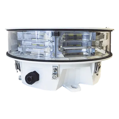 Luz de Obstáculo Media Intensidad / Tipo L864-L865 / 20.000 cd Blanco - 2.000 cd Rojo / 360° Cobertura Horizontal / Infrarrojo 246 mW/sr / Sincronización GPS Opcional / 807 pies Alcance IR