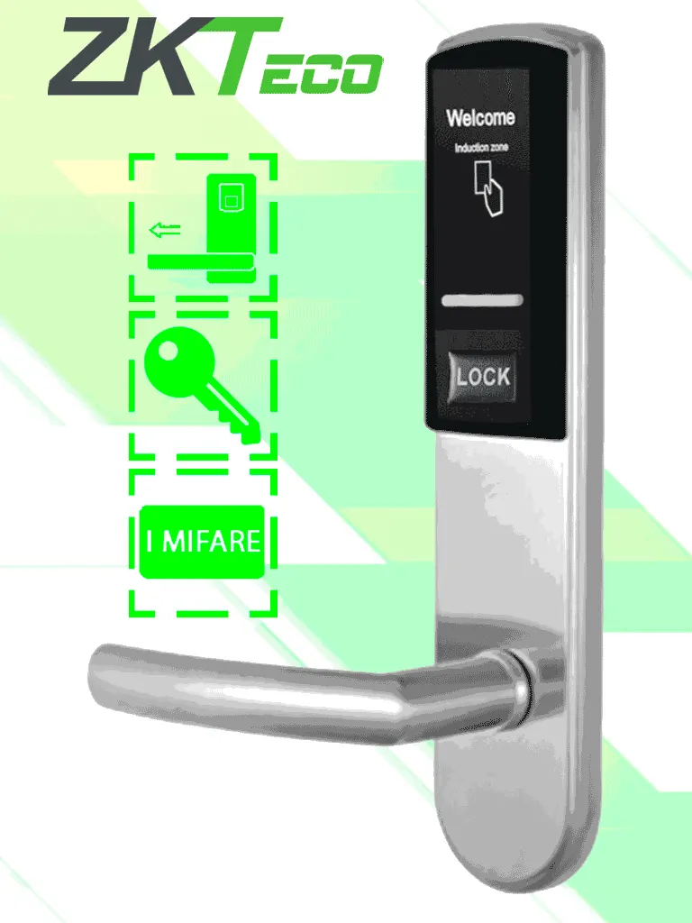 Cerradura hotelera izquierda ZKTECO LH3000L con tecnología MIFARE