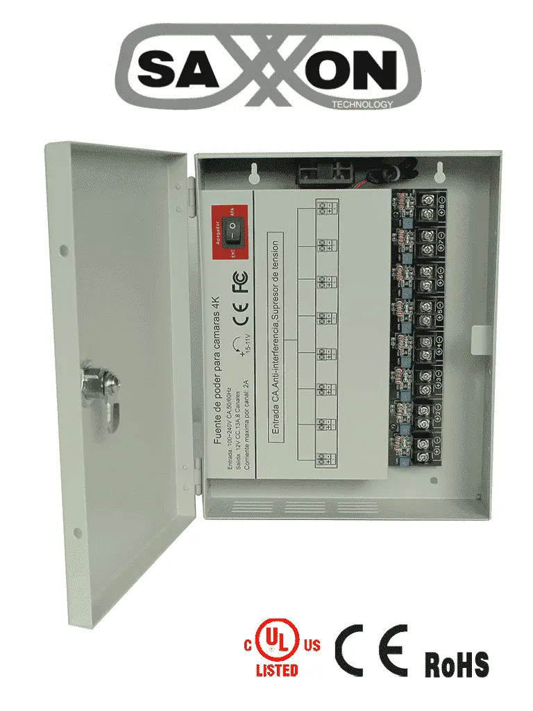 Fuente de poder SAXXON PSU1213-D8H para 8 cámaras y 13 A