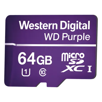 Memoria microSD de 64GB PURPLE, Especializada Para Videovigilancia, 10 VECES MAYOR DURACIÓN, 3 AÑOS DE GARANTIA