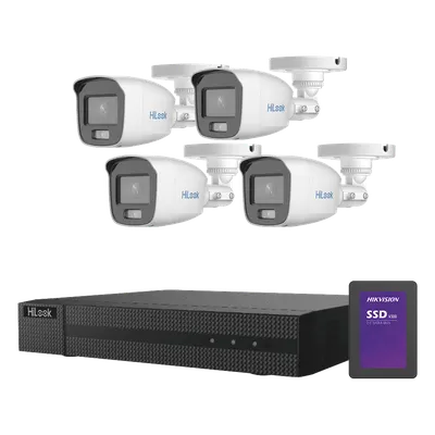 Kit TurboHD / 2 Megapixel / 4 Canales Analógicos + 1 IP / ColorVu 20 m (65.6 ft) / SSD 500 GB / Audio Integrado