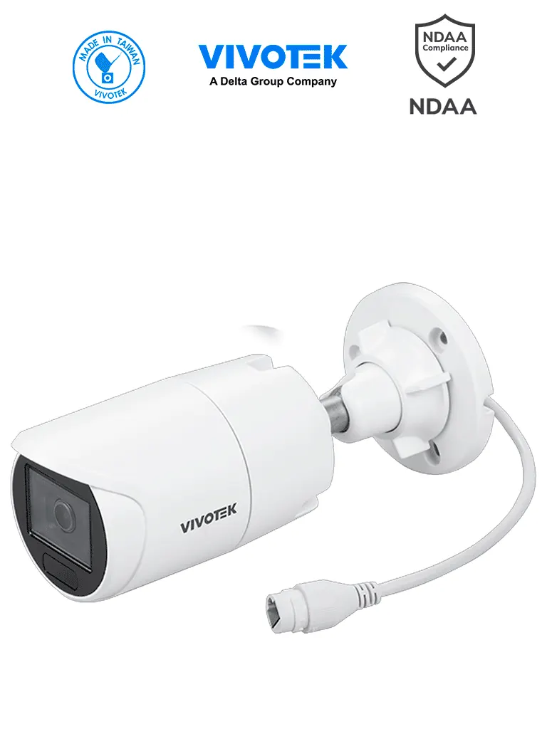 VIVOTEK IB833-HV(1Y) - Camara IP Bullet Vortex Premium Series, 5 Megapixeles, IR 30mts , WDR Pro, Lente Fijo 3.6 mm , Advance AI, Deep Search, Microfono Integrado, Protección IP66, IK10, NDAA, Almacenamiento interno 256GB