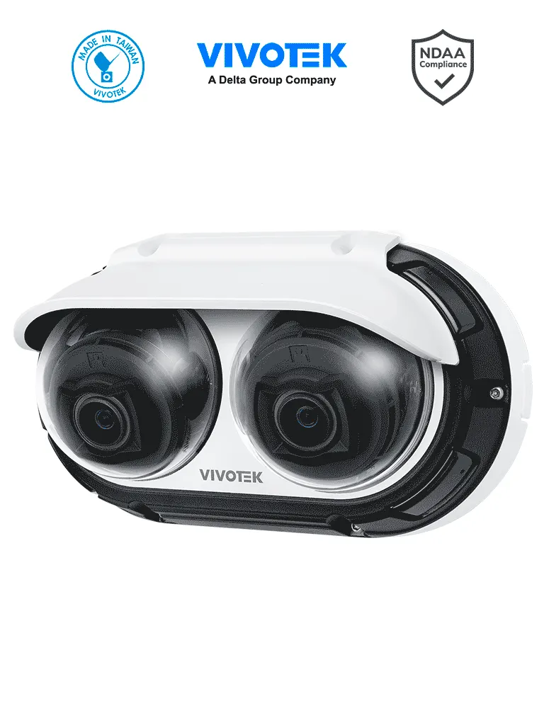 VIVOTEK MA9311-EHTV - Camara IP domo exterior, 2 Lentes de 5MP Varifocal 2.8-12mm, IR 20Mts, Real Sight Engine IA, Microfono Integrado, Deep Search IA, Deep Learning VCA IA, Proteccion IP67, IK10, NEMA 4X, Ciberseguridad Trend Micro, ONVIF