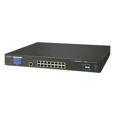 Switch Administrable Capa 3, 16 Puertos Gigabit con PoE 802.3bt, 2 Puertos 10 G SFP+, Pantalla Táctil (400 W)