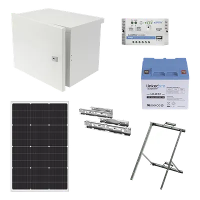 Kit de Alimentación PV para CCTV / 12 Vcc / 14 W Máx / Controlador PRO8512 / Incluye Panel, Batería, Controlador y Accesorios