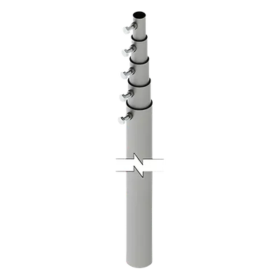 Mástil Telescópico / 15 m (49.2 ft) / 5 Secciones Concéntricas / Tubo Galvanizado Calibre 20 / Carga Máxima 6 kg / Resistencia Viento 70 km/h