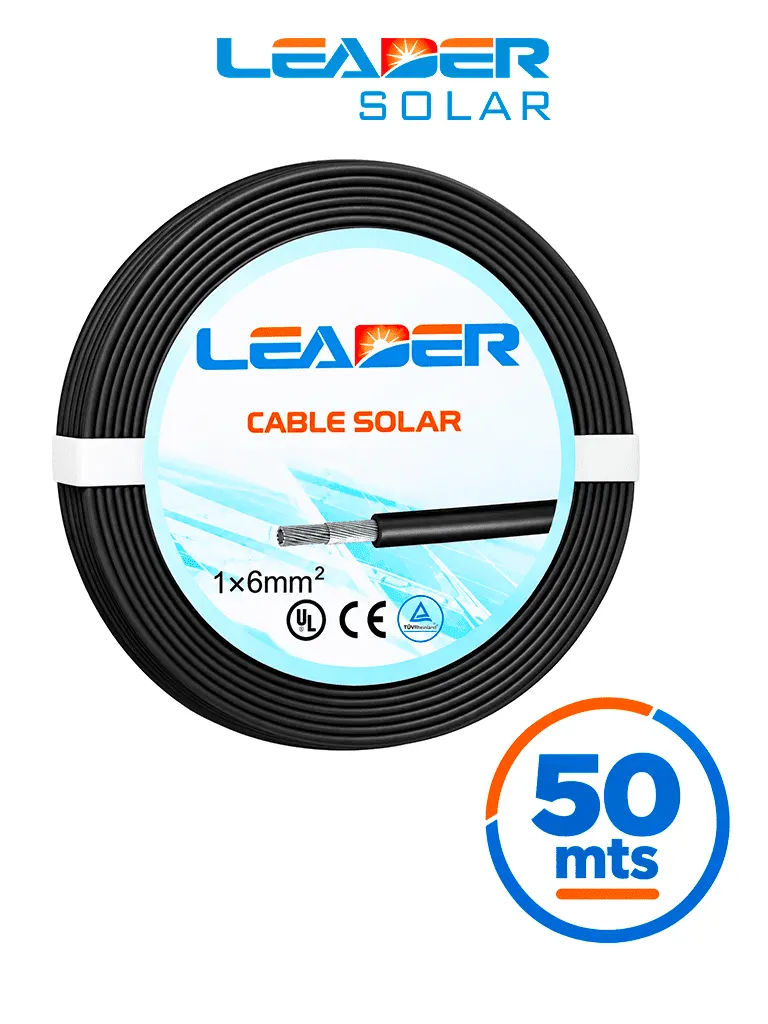 Cable fotovoltaico LEADER SOLAR 10 AWG negro en carrete de 50 metros