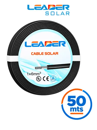 Cable fotovoltaico LEADER SOLAR 10 AWG negro en carrete de 50 metros