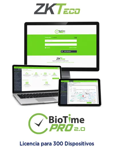 ZKTECO BIOTIMEPROPROBIGPROJECT - Licencia Vitalicia de BioTime Pro 2.0 para Gestión de Tiempo y Asistencia Web, 300 Dispositivos de Asistencia, 30,000 Empleados, 1 Punto para App y 30 Multicompañías