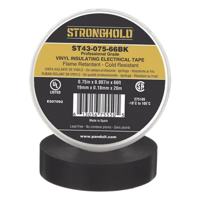 Cinta aislante eléctrica PANDUIT ST43-075-66BK de PVC, 20 m