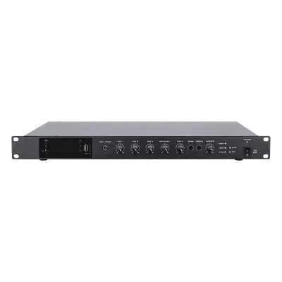 Amplificador de Audio / 1 Canal / 350 W RMS / Sistema 100V y Baja Impedancia 4-16Ω / 4 Entradas Micrófono Balanceadas / Bluetooth / USB / SD / FM / Montaje Rack