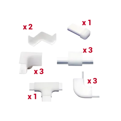Kit de Accesorios para Canaleta / 13 Piezas / Esquineros, Uniones, Secciones L y T / PVC Rígido / Sin Herramientas
