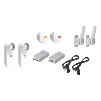 Kit de 2 radios C5X con 2 antenas de (16 dBi),  rango de frecuencia extendida (4.9 a 6.4 GHz),  incluye inyector POE, cable de alimentación y 2 FLEXIMOUNT-XL para alineación, distancia de hasta 6 km