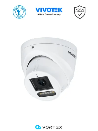 VIVOTEK IT833-HV(1Y) - Camara IP Domo Vortex Premium Series, 5 Megapixeles, Iluminadores con Luz Smart IR y Blanca 30mts , WDR Pro, Lente Fijo 2.8 mm , AI Hub, Deep Search, Protección IP66, IK10, NDAA,Microfono integrado, Almacenamiento interno 256GB
