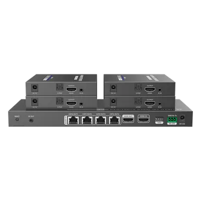 Kit Divisor y Extensor HDMI / Divide 1 Fuente HDMI a 4 Pantallas / Extiende la señal HDMI hasta 70 m / Resolución 4K @ 60 Hz/ Cat 6/6a/7 / IPCOLOR / CERO LATENCIA / Uso 24/7 / Puerto S/PDIF / EDID / RS232 / Salida Loop / Alimente solo el Tx 